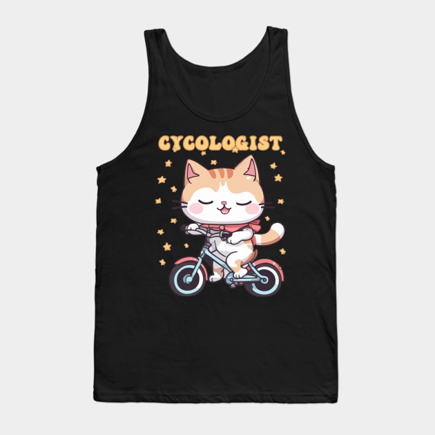 Cycologist Cat Riding Bike - Funny and Cute Biking Enthusiast Tank Top by Rishirt